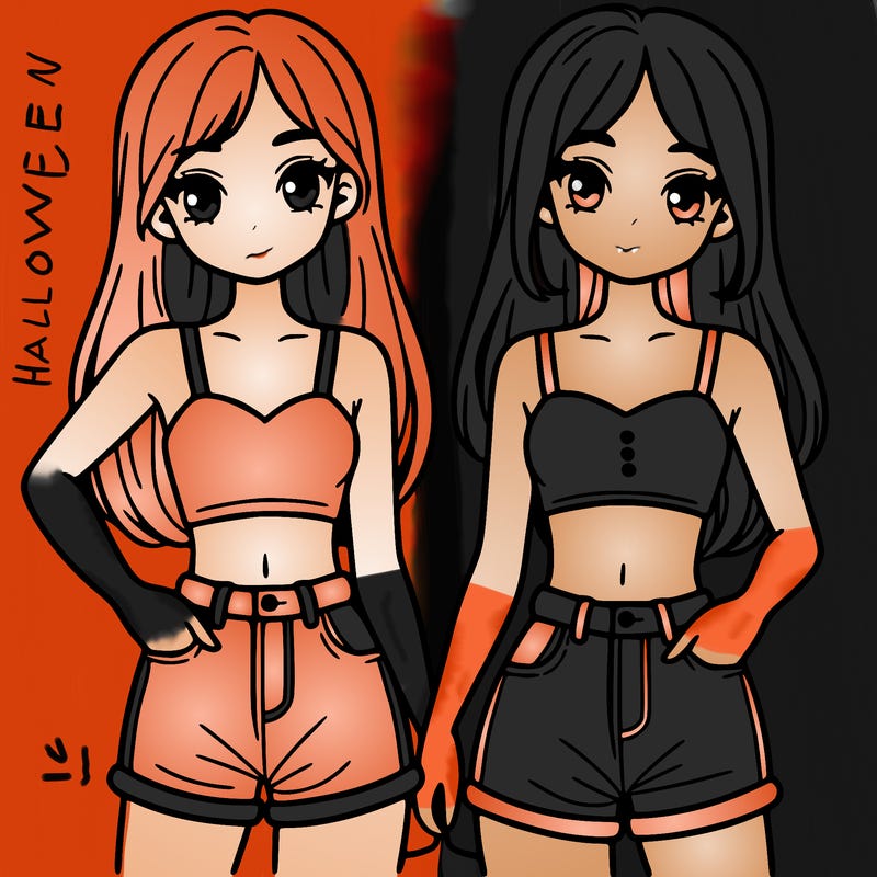 two sisters with crop tops and jean shorts and straight hair