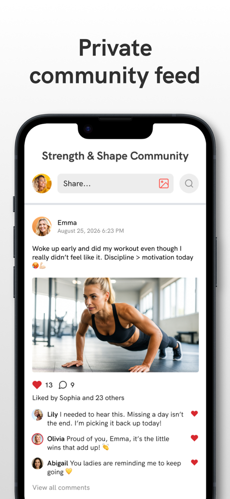 Solin app private community feed showing a fitness post and supportive comments