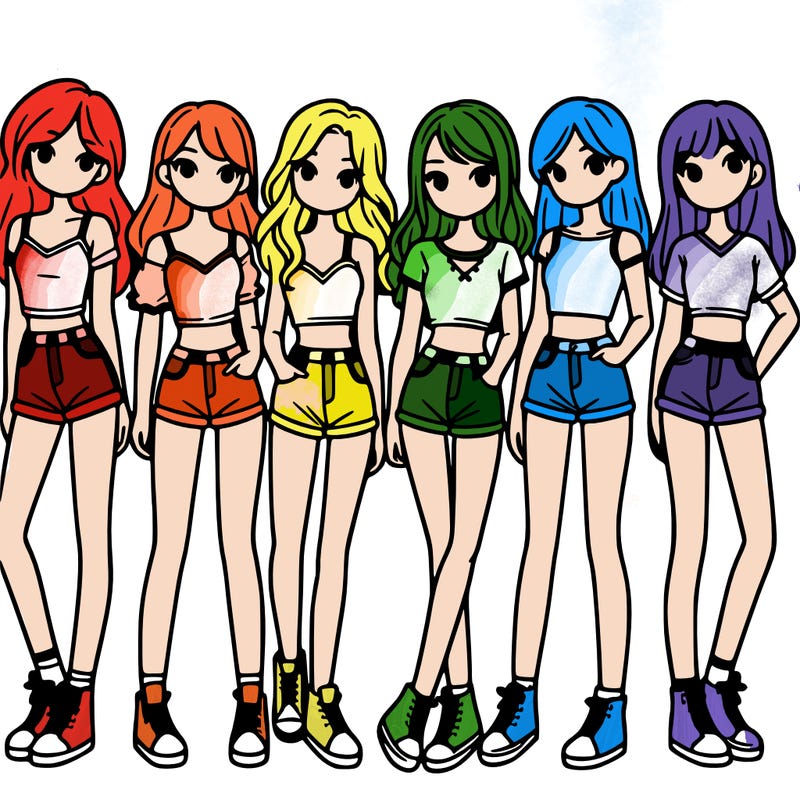 a group of girls wearing crop tops and shorts