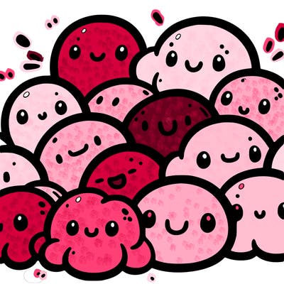 a bunch of blobs with simple smiley faces