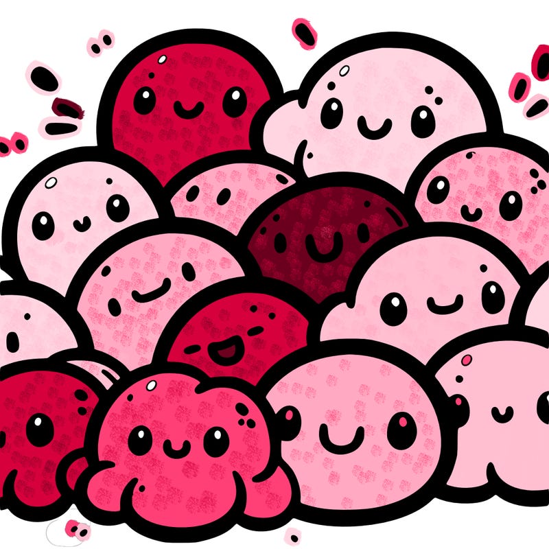 a bunch of blobs with simple smiley faces