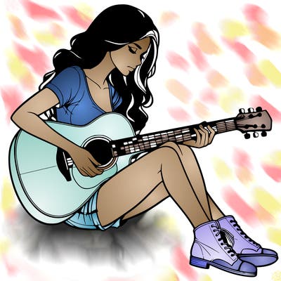 realistic woman play guitar