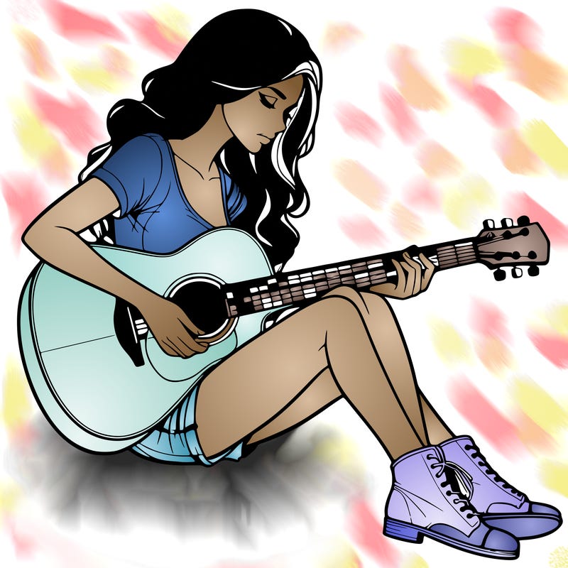 realistic woman play guitar