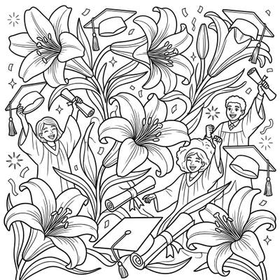 Mark a special milestone with this unique Easter Lilies and Graduation coloring page. It beautifully intertwines the delicate elegance of lilies with the joyous celebration of academic achievement.