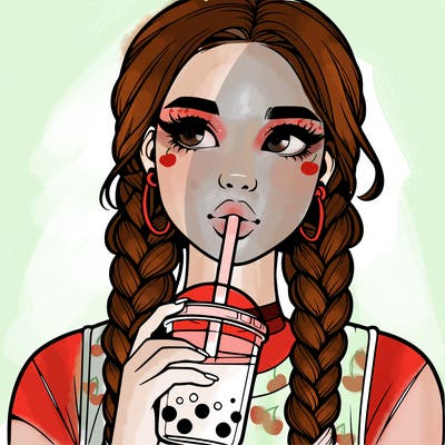 realistic girl with braided hair drinking boba