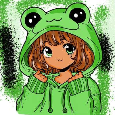a cute teenage girl wearing a frog hoodie