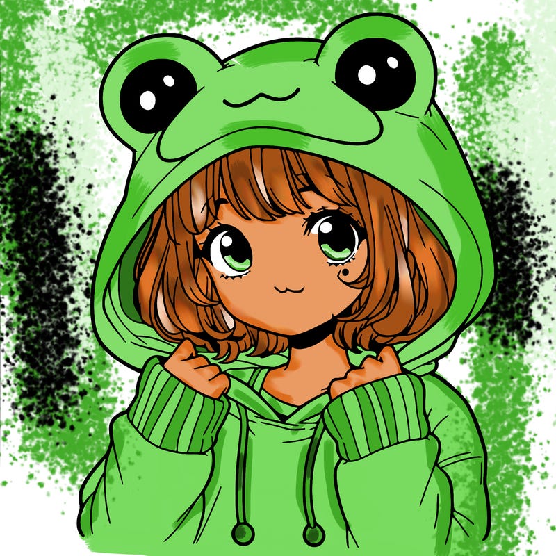 a cute teenage girl wearing a frog hoodie