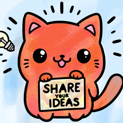 a cute cat saying share your ideas