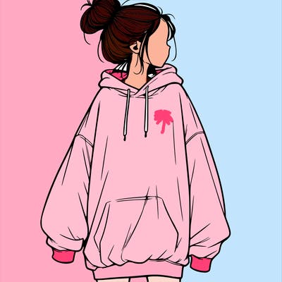 realistic girl with a oversized sweatshirt on and a bun