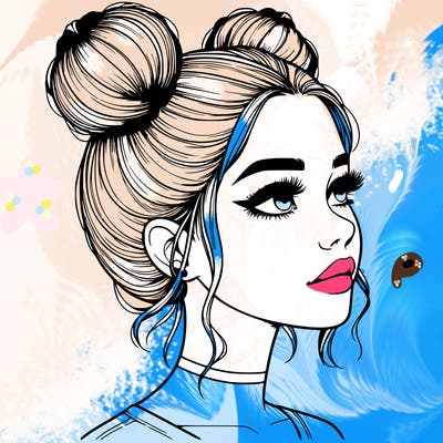 realistic girl with buns on the top of her head