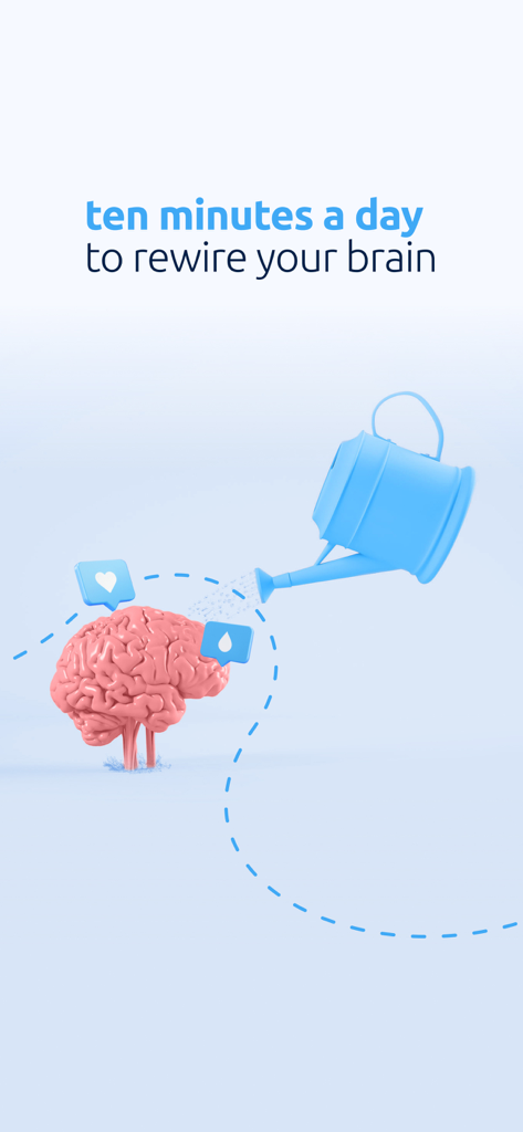 Mygrow - Develop EQ - A 3D illustration of a blue watering can nurturing a brain with the text ten minutes a day to rewire your brain
