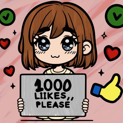 a girl with a sign saying 100 likes, please