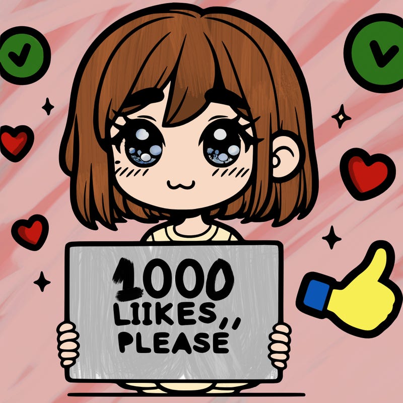 a girl with a sign saying 100 likes, please
