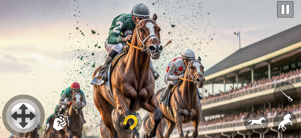 Pony Games Strategy Race - Jockeys and horses competing in a race in the Pony Games Strategy Race mobile game