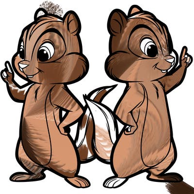 two tamias standing up split realistic