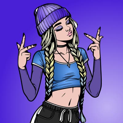 realistic teenage girl with braids and a beanie and crop top doing 🫶🏼