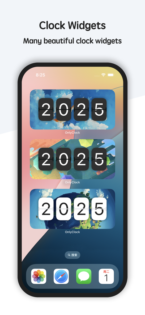 Flip clock & clock widget - A selection of stylish flip clock widgets displayed on an iPhone home screen.