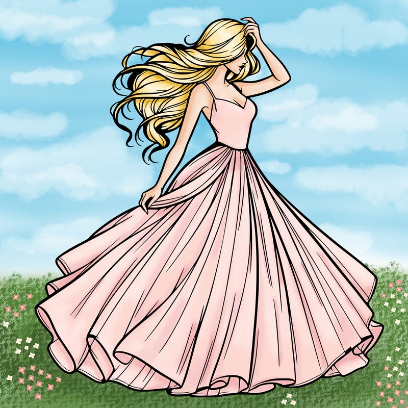 realistic woman with dress flowing in the wind
