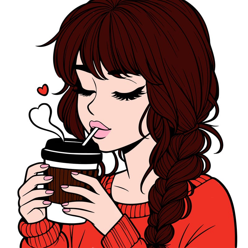 realistic girl drinking coffee