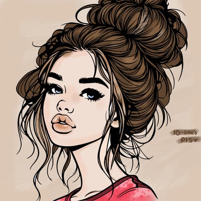 realistic girl with messy bun and big lips
