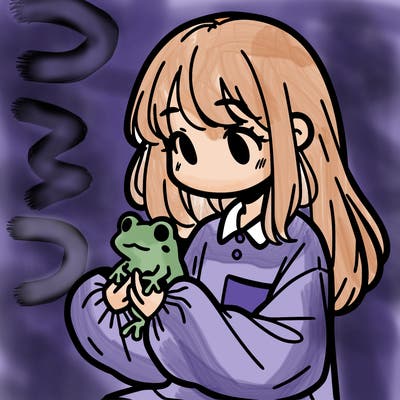 girl with long hair and a oversized shirt. and she is holding a frog