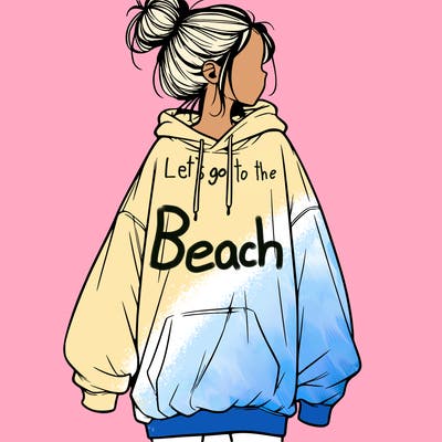 realistic girl with a oversized sweatshirt on and a bun