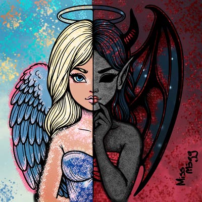 realistic angel half demon