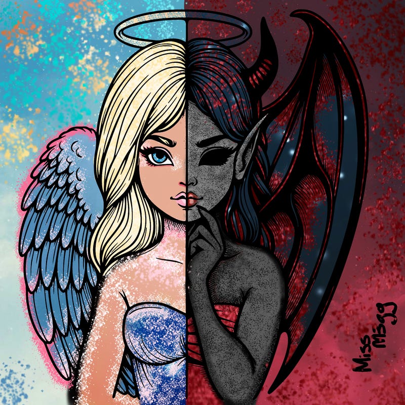 realistic angel half demon