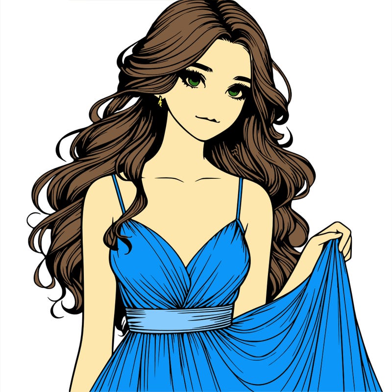 realistic girl in flowy silky prom dress
