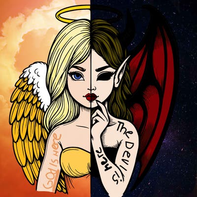 realistic angel half demon