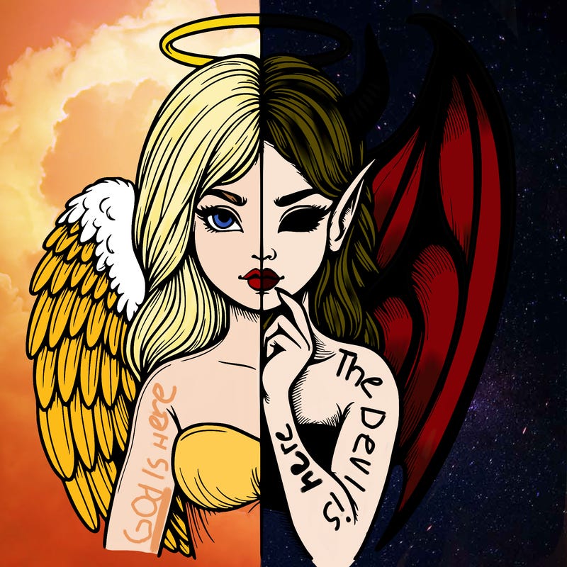 realistic angel half demon