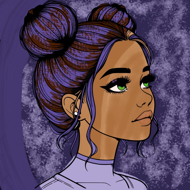 realistic girl with buns on the top of her head