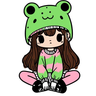 a girl wearing a frog hat and some frog socks