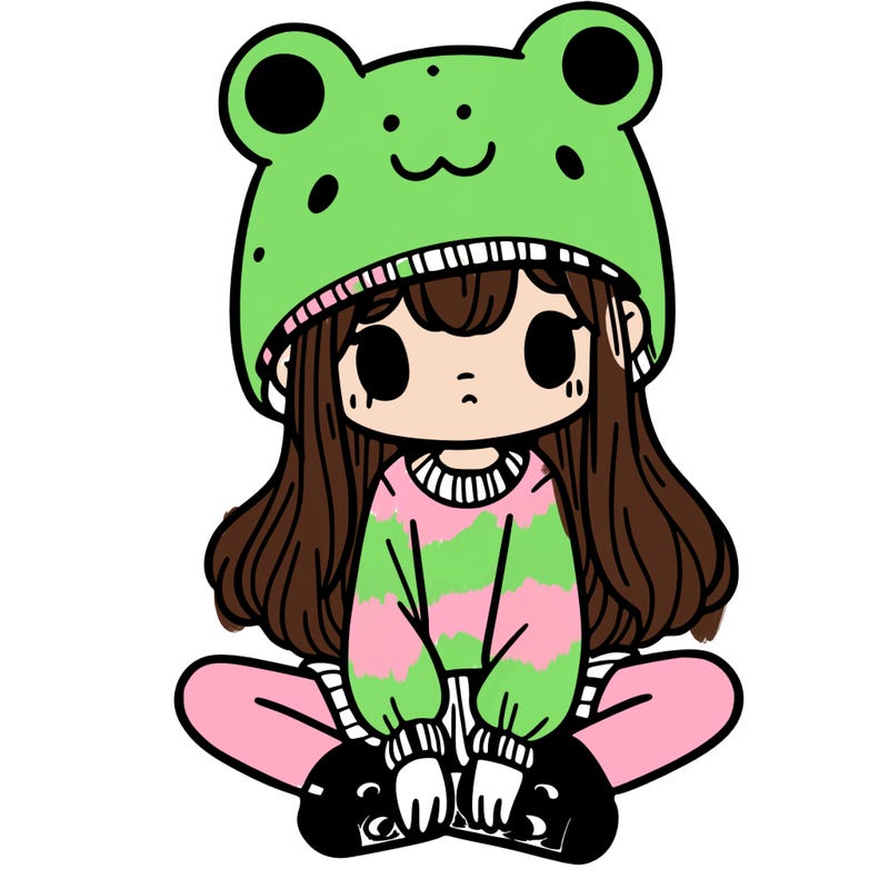 a girl wearing a frog hat and some frog socks