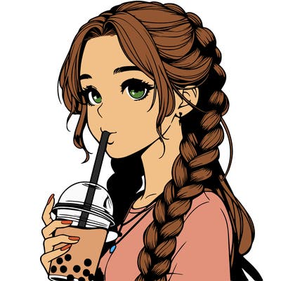 realistic girl with braided hair drinking boba