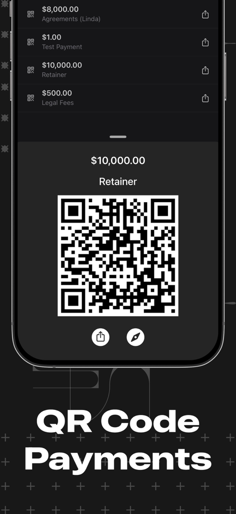 Interfaccia dell'app mobile del commerciante che mostra un codice QR per una transazione di pagamento di caparra