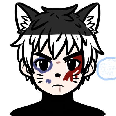 human with wolf ears and short hair and narrowed eyes