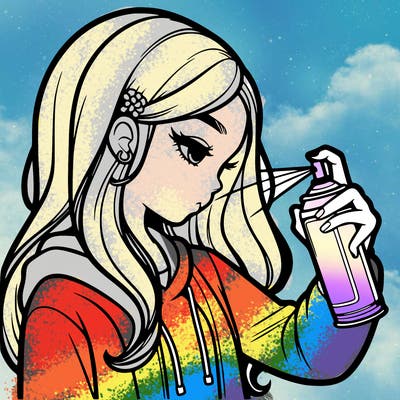 a realistic girl spray painting