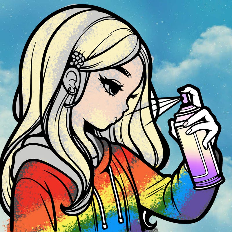 a realistic girl spray painting