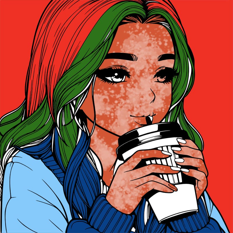 realistic girl drinking coffee
