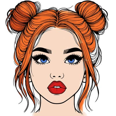 realistic girl with two buns on her hair and lips