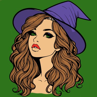 realistic witch girl with wavy hair and lips