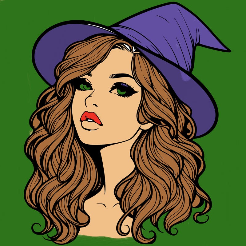 realistic witch girl with wavy hair and lips