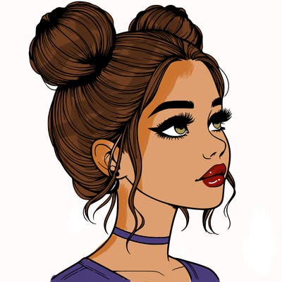 realistic girl with buns on the top of her head