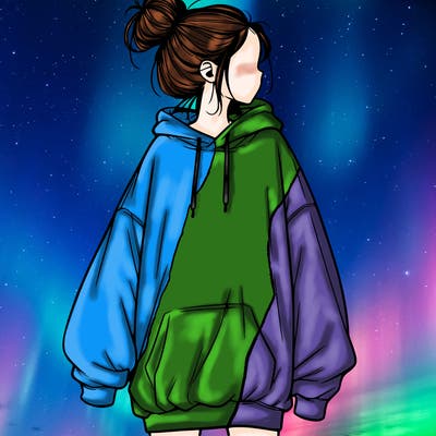 realistic girl with a oversized sweatshirt on and a bun