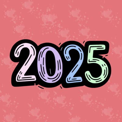 one line scrawled numbers sketch design “2025”