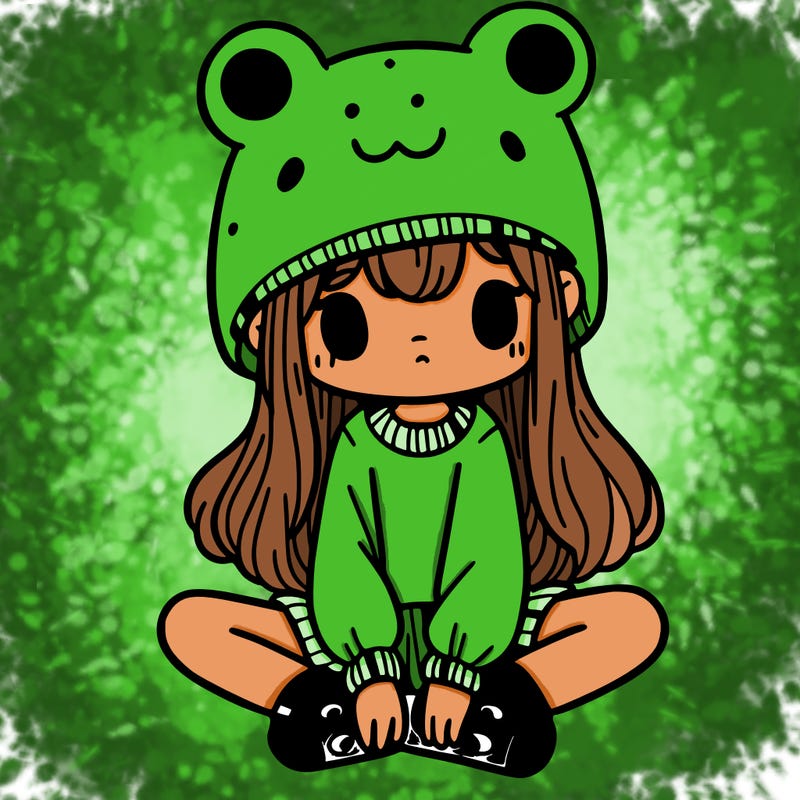a girl wearing a frog hat and some frog socks