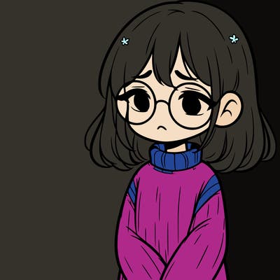 sad girl with glasses in a sweater