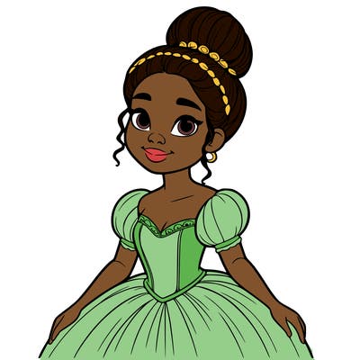a single african american woman with a bun and a realistic fairy tale dress