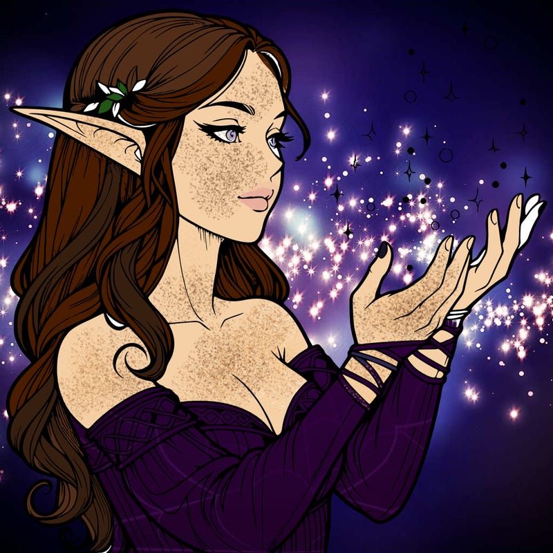 realistic elf girl doing magic